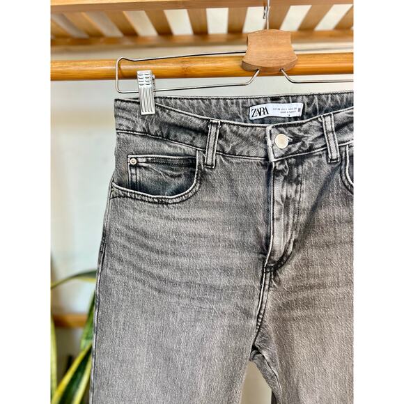 Zara Grey High Rise Wide Leg Cropped Denim - Picture 2 of 5